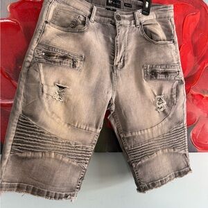 WAIMEA Shorts Men's 34 Skinny Fit Distressed Denim Moto Grunge Streetwear Gray